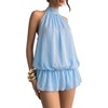image:imageFloerns Women Backless Sleeveless Ruffle Bubble Hem Mesh Halter Mini DressPale Blue