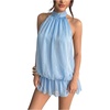 image:imageFloerns Women Backless Sleeveless Ruffle Bubble Hem Mesh Halter Mini DressPale Blue