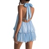 image:imageFloerns Women Backless Sleeveless Ruffle Bubble Hem Mesh Halter Mini DressPale Blue
