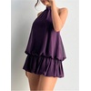 image:imageFloerns Women Backless Sleeveless Ruffle Bubble Hem Mesh Halter Mini DressPurple