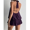 image:imageFloerns Women Backless Sleeveless Ruffle Bubble Hem Mesh Halter Mini DressPurple