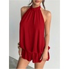 image:imageFloerns Women Backless Sleeveless Ruffle Bubble Hem Mesh Halter Mini DressRed