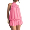 image:imageFloerns Women Backless Sleeveless Ruffle Bubble Hem Mesh Halter Mini DressSoft Pink