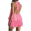 image:imageFloerns Women Backless Sleeveless Ruffle Bubble Hem Mesh Halter Mini DressSoft Pink
