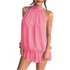 image:imageFloerns Women Backless Sleeveless Ruffle Bubble Hem Mesh Halter Mini DressSoft Pink