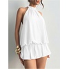 image:imageFloerns Women Backless Sleeveless Ruffle Bubble Hem Mesh Halter Mini DressWhite