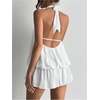 image:imageFloerns Women Backless Sleeveless Ruffle Bubble Hem Mesh Halter Mini DressWhite