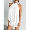 image:imageFloerns Women Backless Sleeveless Ruffle Bubble Hem Mesh Halter Mini DressWhite