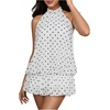 image:imageFloerns Women Backless Sleeveless Ruffle Bubble Hem Mesh Halter Mini DressWhite Polka Dots