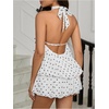 image:imageFloerns Women Backless Sleeveless Ruffle Bubble Hem Mesh Halter Mini DressWhite Polka Dots