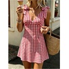image:imageFloerns Women Summer Gingham Backless Bow Tie Casual Vacation Mini DressesRed Plaid