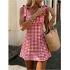 image:imageFloerns Women Summer Gingham Backless Bow Tie Casual Vacation Mini DressesRed Plaid