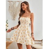 image:imageFloerns Womens Boho Floral Print Sleeveless Sundress Ruched Bust Flare Hem Vacation Cami Short DressOrange