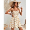 image:imageFloerns Womens Boho Floral Print Sleeveless Sundress Ruched Bust Flare Hem Vacation Cami Short DressOrange