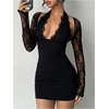 image:imageFloerns Womens Cut Out Lace Halter Neck Long Sleeve Night Out DressesBlack