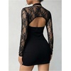 image:imageFloerns Womens Cut Out Lace Halter Neck Long Sleeve Night Out DressesBlack
