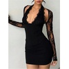 image:imageFloerns Womens Cut Out Lace Halter Neck Long Sleeve Night Out DressesBlack