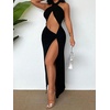 image:imageFloerns Womens Cut Out Sleeveless Halter Neck Twist Front Backless Dress Split Thigh Club Maxi DressesBlack