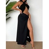image:imageFloerns Womens Cut Out Sleeveless Halter Neck Twist Front Backless Dress Split Thigh Club Maxi DressesBlack