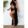 image:imageFloerns Womens Cut Out Sleeveless Halter Neck Twist Front Backless Dress Split Thigh Club Maxi DressesBlack
