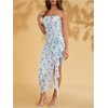 image:imageFloerns Womens Elegant Mesh Ruched Ruffle Wedding Guest Cocktail DressesBlue White Floral
