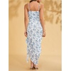 image:imageFloerns Womens Elegant Mesh Ruched Ruffle Wedding Guest Cocktail DressesBlue White Floral