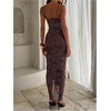 image:imageFloerns Womens Elegant Mesh Ruched Ruffle Wedding Guest Cocktail DressesBrown Floral