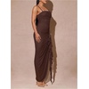image:imageFloerns Womens Elegant Mesh Ruched Ruffle Wedding Guest Cocktail DressesCoffee Chocolate Brown