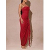 image:imageFloerns Womens Elegant Mesh Ruched Ruffle Wedding Guest Cocktail DressesRed