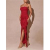 image:imageFloerns Womens Elegant Mesh Ruched Ruffle Wedding Guest Cocktail DressesRed