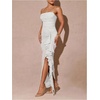 image:imageFloerns Womens Elegant Mesh Ruched Ruffle Wedding Guest Cocktail DressesWhite