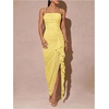 image:imageFloerns Womens Elegant Mesh Ruched Ruffle Wedding Guest Cocktail DressesYellow