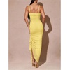 image:imageFloerns Womens Elegant Mesh Ruched Ruffle Wedding Guest Cocktail DressesYellow