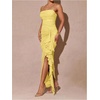 image:imageFloerns Womens Elegant Mesh Ruched Ruffle Wedding Guest Cocktail DressesYellow
