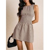 image:imageFloerns Womens Gingham A Line Dress Mini Checkered Elegant DressesBrown