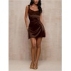 image:imageFloerns Womens Halter Ruched Sweetheart Slip Dress Backless Mini DressesCoffee Brown