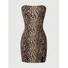 image:imageFloerns Womens Leopard Print Sleeveless Tube Top Club Dress Split Bodycon Mini DressBrown