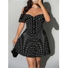 image:imageFloerns Womens Plus Size Polka Dots Off The Shoulder Dress Button Pleated A Line Party DressesBlack