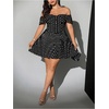image:imageFloerns Womens Plus Size Polka Dots Off The Shoulder Dress Button Pleated A Line Party DressesBlack