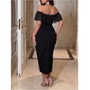 image:imageFloerns Womens Plus Size Ruffle Off The Shoulder Midi Dress Ruched Bodycon Split Night Out DressesBlack