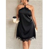 image:imageFloerns Womens Plus Size Satin Lace Trim Halter Dress Sleeveless Evening Party Night Out DressesBlack