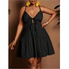 image:imageFloerns Womens Plus Size Tie Knot Front Criss Cross Ruffle Hem Cami ALine Mini DressBlack