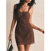 image:imageFloerns Womens Polka Dots Halter Mini Dress Ruched Bust Sleeveless A Line Night Out DressesBrown