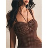 image:imageFloerns Womens Polka Dots Halter Mini Dress Ruched Bust Sleeveless A Line Night Out DressesBrown