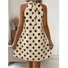 image:imageFloerns Womens Sleeveless Floral Sundress Halter Neck A Line Short DressBeige Brown Polka Dots