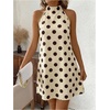 image:imageFloerns Womens Sleeveless Floral Sundress Halter Neck A Line Short DressBeige Brown Polka Dots