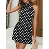 image:imageFloerns Womens Sleeveless Floral Sundress Halter Neck A Line Short DressBlack Polka Dots