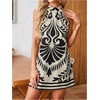 image:imageFloerns Womens Sleeveless Floral Sundress Halter Neck A Line Short DressBlack and Beige