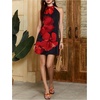 image:imageFloerns Womens Sleeveless Floral Sundress Halter Neck A Line Short DressBlack and Red