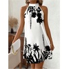 image:imageFloerns Womens Sleeveless Floral Sundress Halter Neck A Line Short DressBlack and White